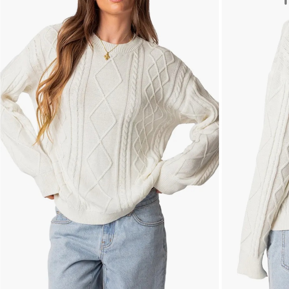 Edikted Cream Cable Knit Sweater